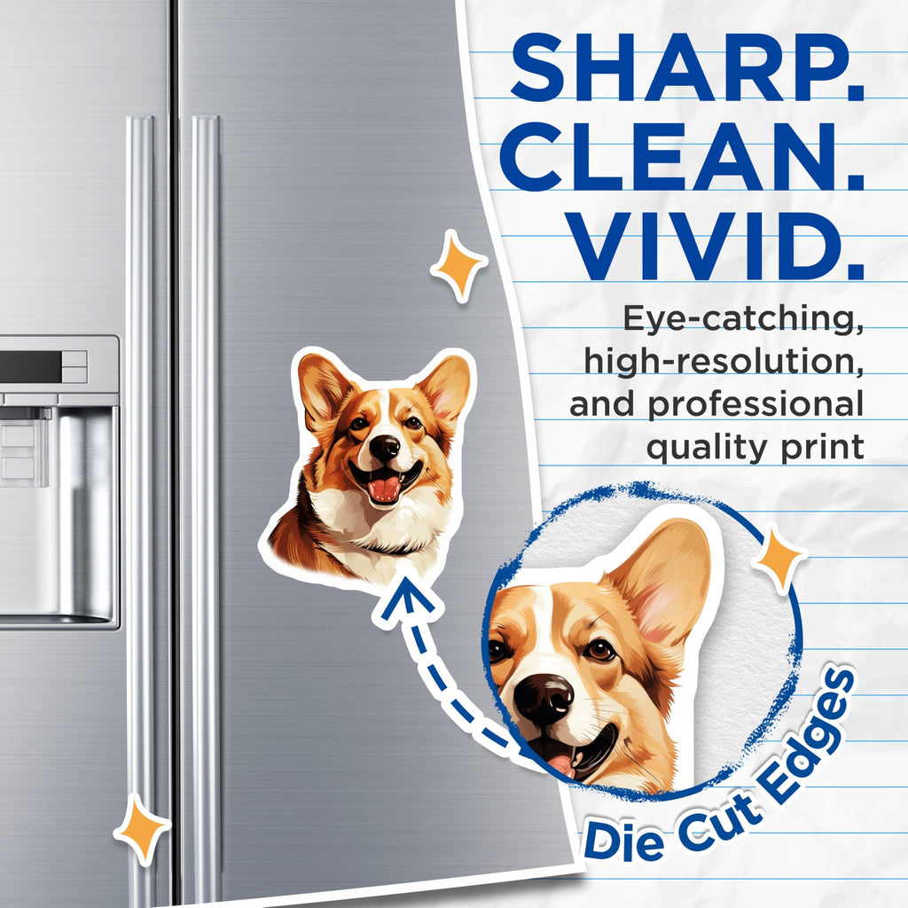 (2 Pack) Happy Corgi Magnets - Dog Lover Fridge Decor - Corgi Mom Accessories - Pet Owner Kitchen Art - 5 Inches On Longest Side - Thick Durable Magnet - Made in USA - MAG25968