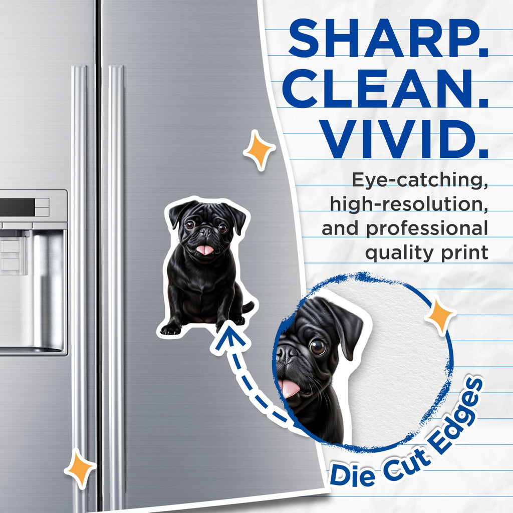 (2 Pack) Black Pug Magnets - Cute Dog Lover Art - Pet Parent Kitchen Fridge Decor - Animal Illustration Collectible - 5 Inches On Longest Side - Thick Durable Magnet - Made in USA - MAG26808