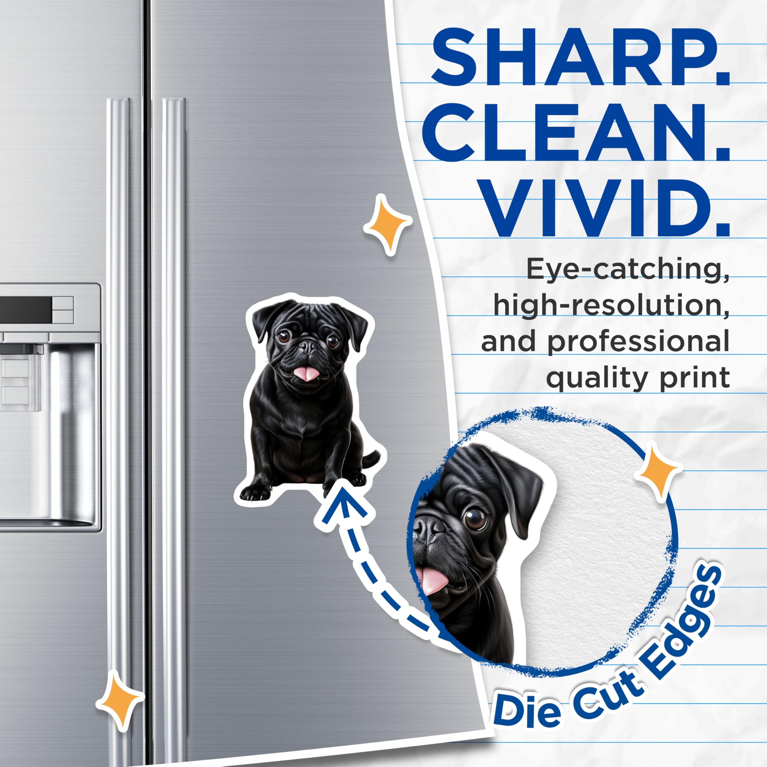 (2 Pack) Black Pug Magnets - Cute Dog Lover Art - Pet Parent Kitchen Fridge Decor - Animal Illustration Collectible - 5 Inches On Longest Side - Thick Durable Magnet - Made in USA - MAG26808