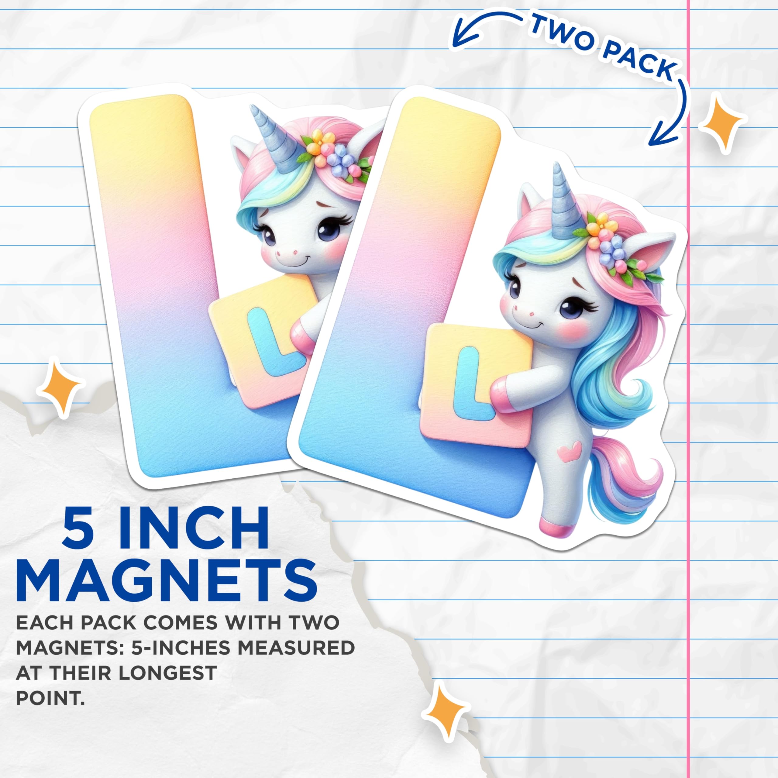 (2 Pack) Unicorn Initial L Magnets - Cute Unicorns - Letter L Magnets - 5" On Longest Side - Premium Magnet - for Cars, Refrigerators, Toolboxes, Lockers - Made in USA - MAG16105