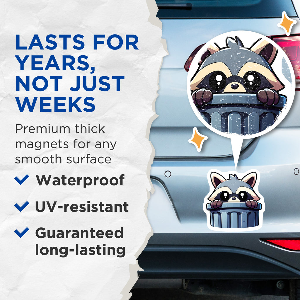 (2 Pack) Cute Raccoon Magnets - Funny Trash Panda Fridge Decor - Kawaii Animal Locker Accessory - Cartoon Refrigerator Art - 5 Inches On Longest Side - Thick Durable Magnet - Made in USA - MAG39941