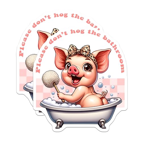 (2 Pack) Cute Pig Stickers - Funny Bathroom Decor - Adorable Animal - 5" On Longest Side - Sticks to Smooth Flat Surfaces - Made in USA - BMCS7934