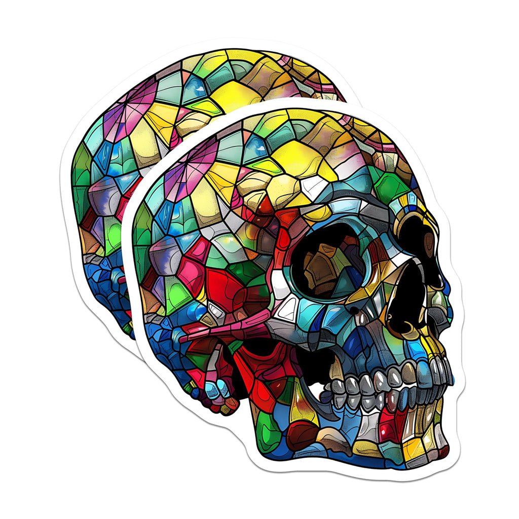 (2 Pack) Skull Art Stickers - Colorful Skull - Mosaic Skull Sticker- 5" On Longest Side - Sticks to Smooth Flat Surfaces - Made in USA - BMCS16595