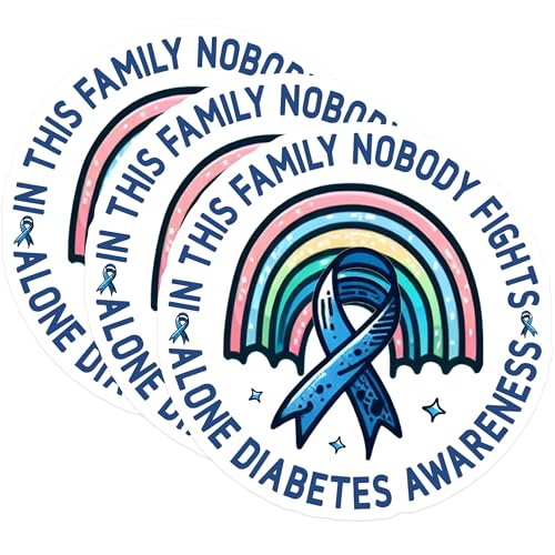 (3 Pack) Diabetes Awareness Decals - Blue Ribbon Rainbow - Laptop Decal - 3 Inches On Longest Side - Easy Peel & Apply - Made in USA - 3MCS2596