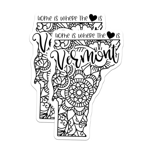(2 Pack) Vermont Mandala Stickers - State Pride - Home is Where The Heart is - 5" On Longest Side - Sticks to Smooth Flat Surfaces - Made in USA - BMCS9096