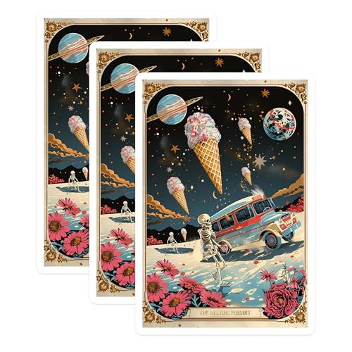 (3 Pack) Melting Pursuit Decals - Ice Cream Truck - Skeleton Art Decals - 3 Inches On Longest Side - Easy Peel & Apply - Made in USA - 3MCS0004