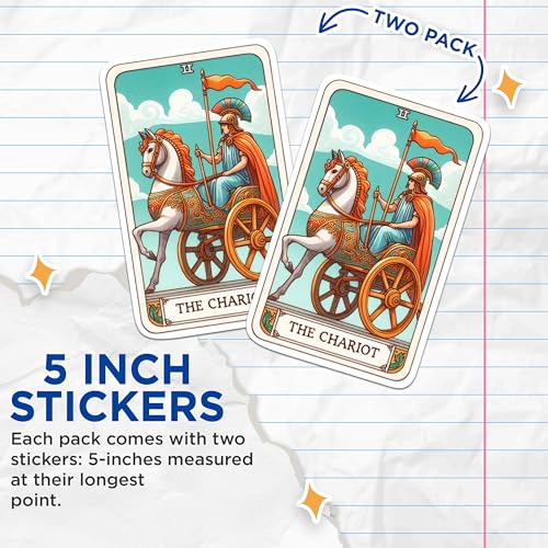 (2 Packs) The Chariot Tarot Card Stickers - Metaphysical Mystic Spiritual Decals - 5 Inches On Longest Side - Premium Vinyl Decal - Sticks to Any Smooth Flat Surface - Made in USA - BMCS2260