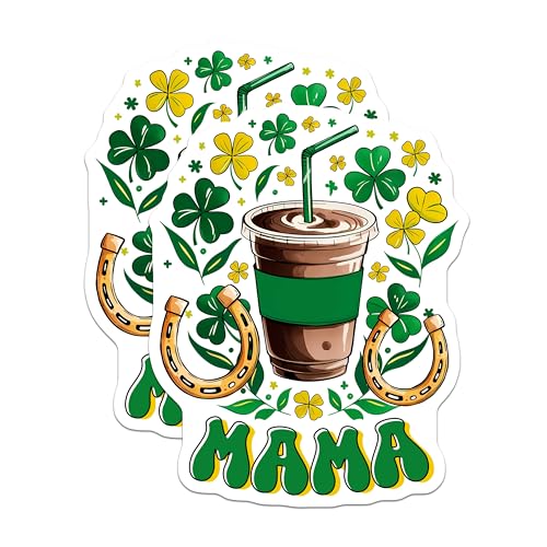 (2 Pack) Mama Coffee Magnets Magnets - Sheramrock Horseshoe Design - 5" On Longest Side - Made in USA - Sticks to Refrigerators & Metal Surfaces - MAG8403