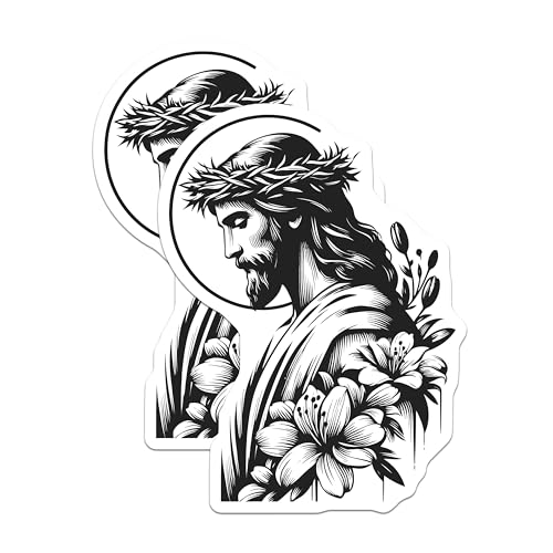 (2 Pack) Jesus Christ Illustration Magnets - Religious Art Decor - Inspirational Home Decoration - 5" On Longest Side - for Cars, Fridges, Toolboxes - Made in USA - MAG7317