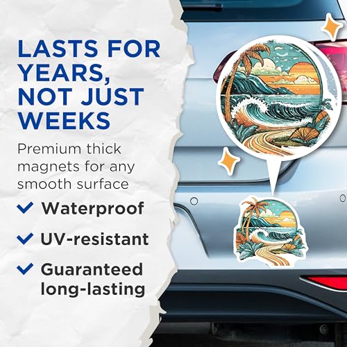 (2 Pack) Beach Sunset Magnets Magnets - Ocean Wave Scene - Tropical Beach Landscape - 5" On Longest Side - Made in USA - Sticks to Refrigerators & Metal Surfaces - MAG9251