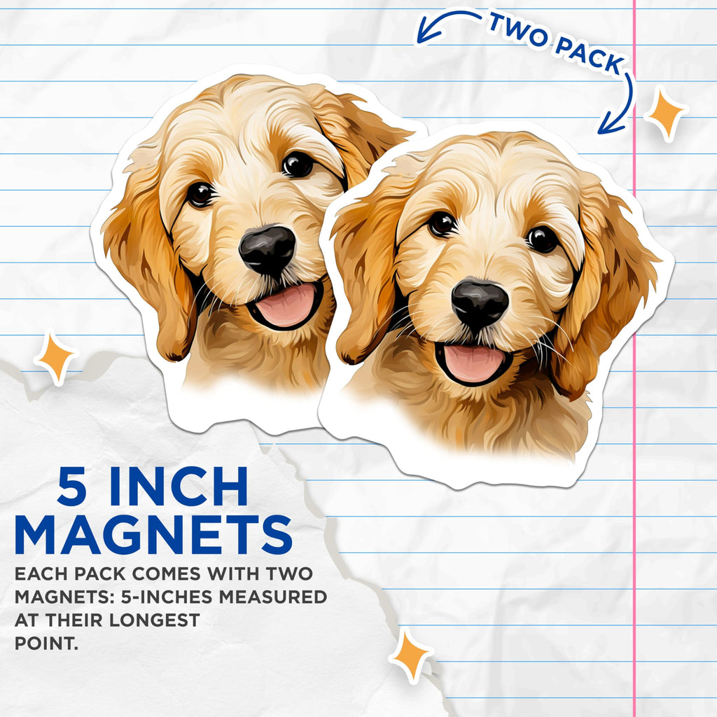 (2 Pack) Golden Retriever Puppy Magnets - Adorable Dog Decor - Cute Pet Accessories - 5 Inches On Longest Side - Thick Durable Magnet - Made in USA - MAG24956