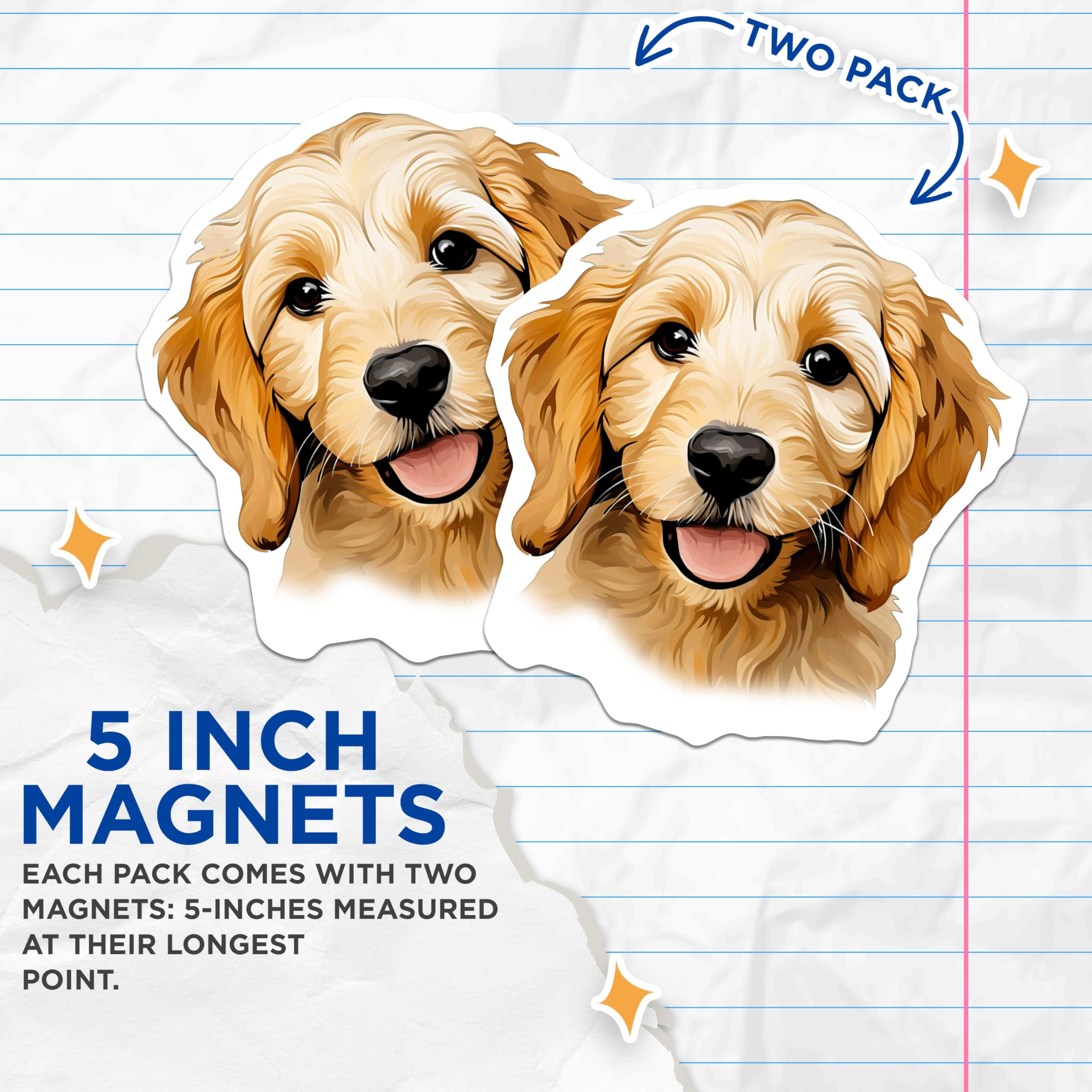 (2 Pack) Golden Retriever Puppy Magnets - Adorable Dog Decor - Cute Pet Accessories - 5 Inches On Longest Side - Thick Durable Magnet - Made in USA - MAG24956
