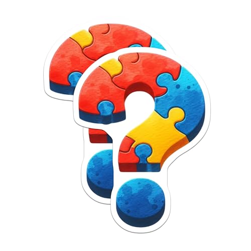 (2 Pack) Colorful Puzzle Question Mark Stickers - Puzzle Piece Design - Mystery Theme - 5" On Longest Side - Sticks to Smooth Flat Surfaces - Made in USA - BMCS7146