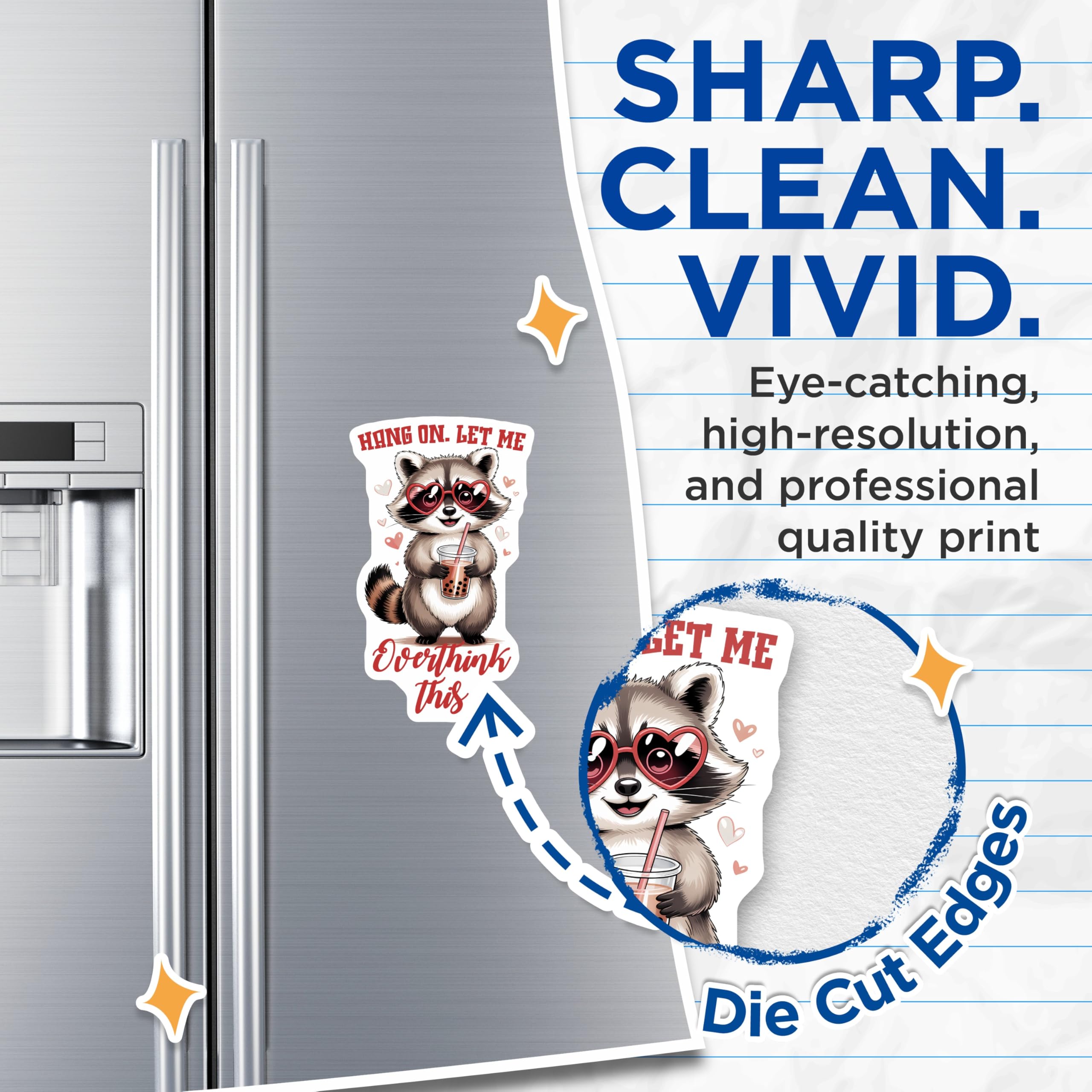 (2 Pack) Raccoon Magnets - Boba Tea Lover - Funny Overthinking Raccoon Magnets - 5" On Longest Side - Premium Magnet - for Cars, Refrigerators, Toolboxes, Lockers - Made in USA - MAG15702