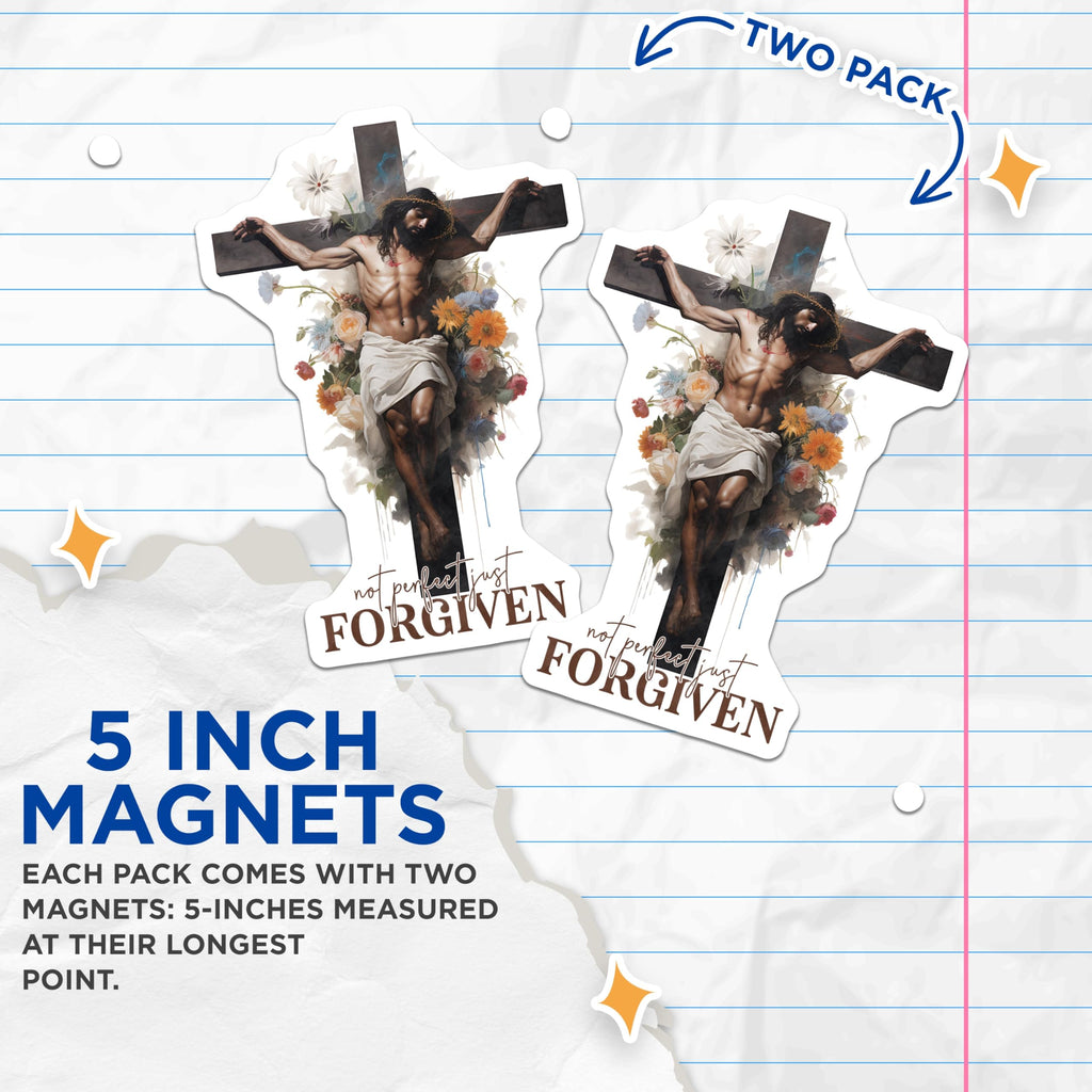 (2 Pack) Jesus Cross Forgiven Magnets - Christian Religious Art - Faith Inspiration Decals - 5 Inches On Longest Side - Thick Durable Magnet - Made in USA - MAG21945