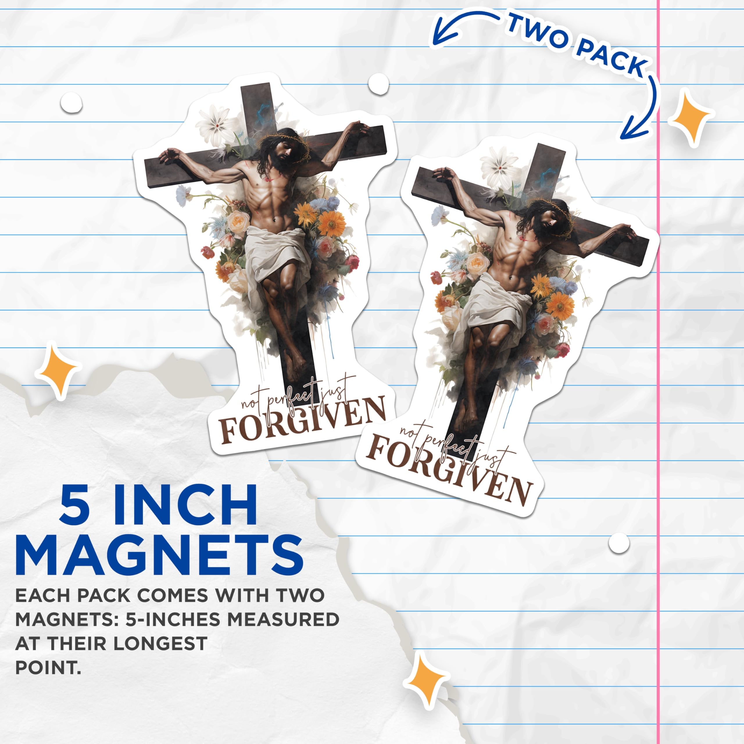 (2 Pack) Jesus Cross Forgiven Magnets - Christian Religious Art - Faith Inspiration Decals - 5 Inches On Longest Side - Thick Durable Magnet - Made in USA - MAG21945