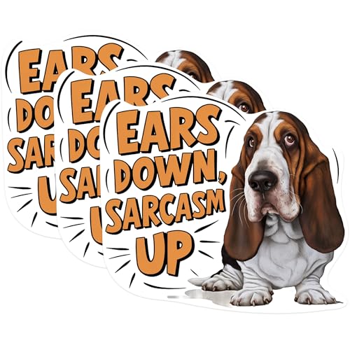 (3 Pack) Basset Hound Decals - Funny Dog Decal - Sarcastic Dog Laptop Decals - 3 Inches On Longest Side - Easy Peel & Apply - Made in USA - 3MCS1024