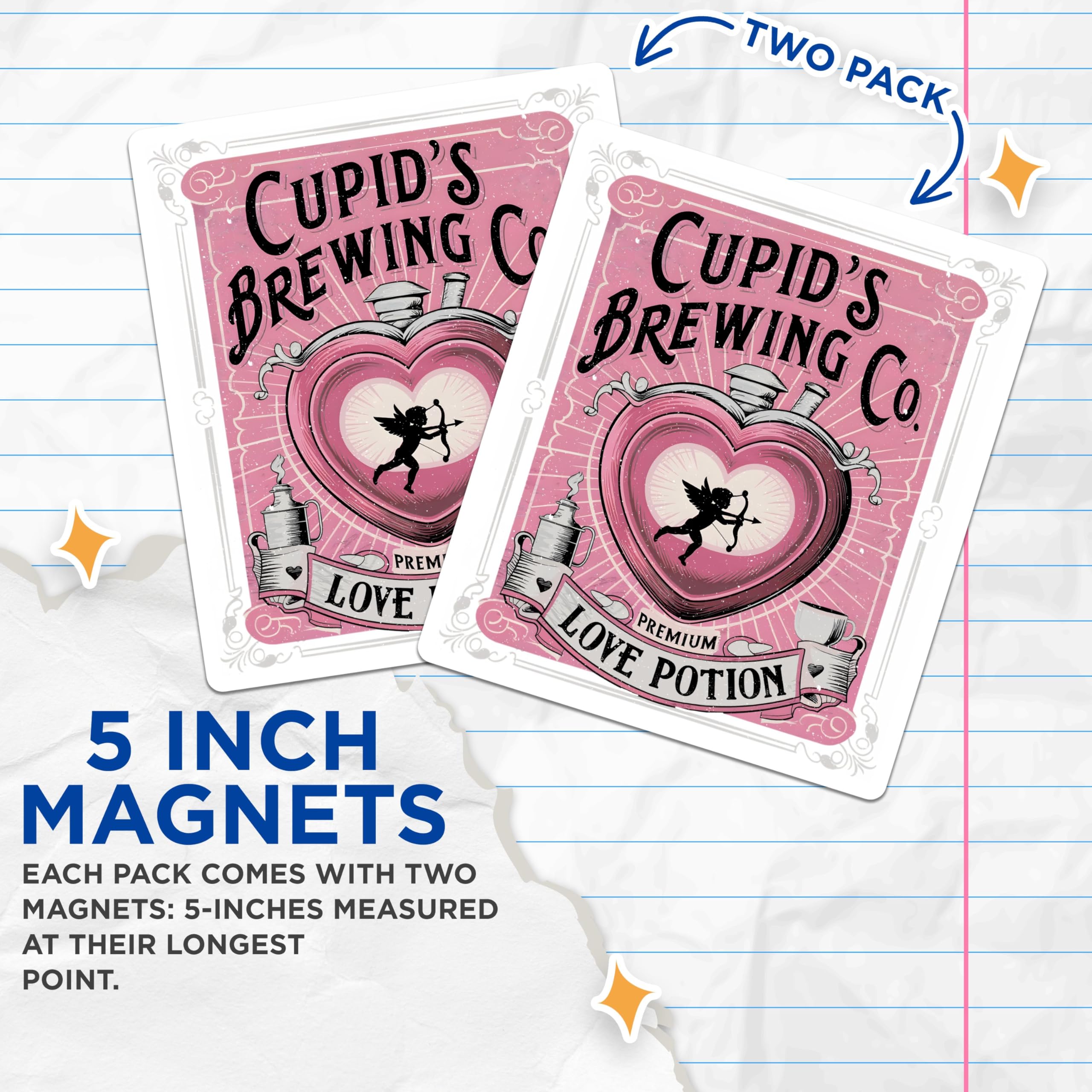 (2 Pack) Cupid's Brewing Co Magnets - Love Potion Magnets - Valentine's Day Magnets - 5" On Longest Side - for Cars, Refrigerators, Toolboxes, Lockers - Made in USA BMCS3408