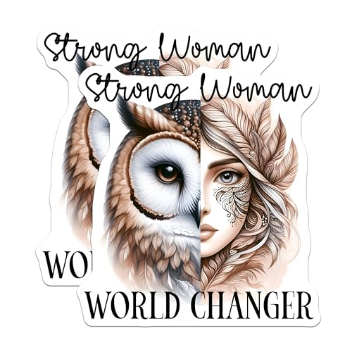 (2 Pack) Strong Woman Owl Stickers - World Changer - Inspirational Quotes - 5" On Longest Side - Sticks to Smooth Flat Surfaces - Made in USA - BMCS9236 - Motivational Decals - Empowerment
