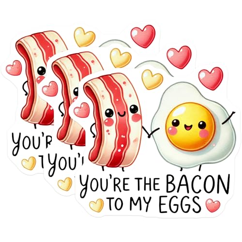 (3 Pack) Bacon and Eggs Decals - Foodie Quote Sticker - Cute Laptop Stickers - 3 Inches On Longest Side - Easy Peel & Apply - Made in USA - 3MCS2131