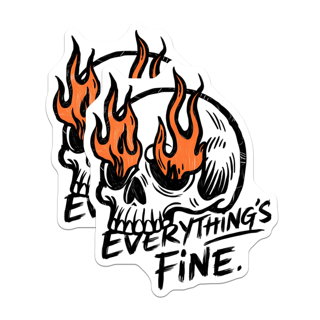 (2 Pack) Flaming Skull Magnets - Everything's Fine Meme - Sarcastic Humor Aesthetic - 5 Inches On Longest Side - Thick Durable Magnet - Made in USA - MAG22982