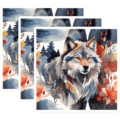 (3 Pack) Watercolor Wolf Decals - Laptop Decals - Animal Stickers - 3 Inches On Longest Side - Easy Peel & Apply - Made in USA - 3MCS7475