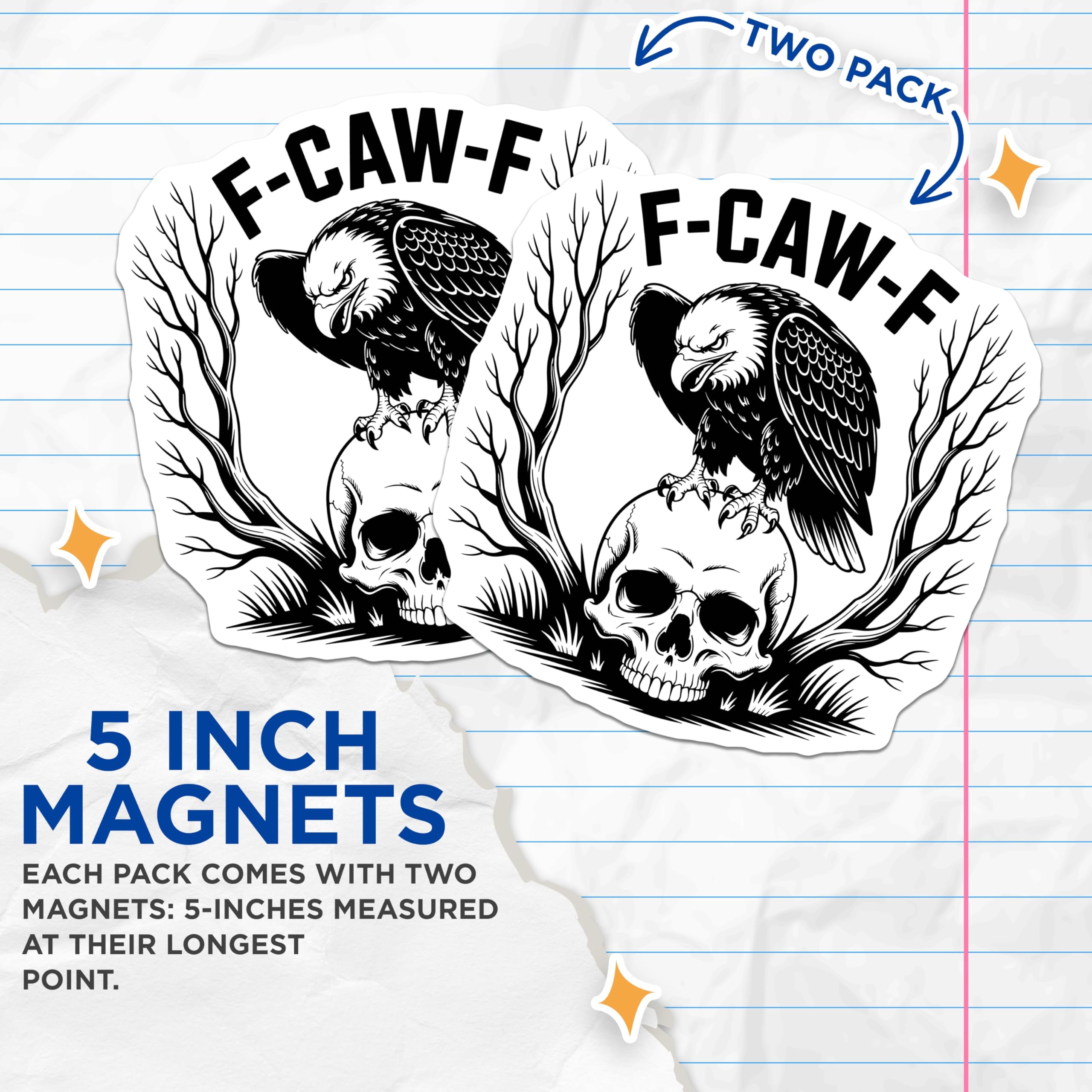 (2 Pack) Eagle on Skull Magnets - Biker Aesthetic - Dark Humor Magnet Set - 5" On Longest Side - Premium Magnet - for Cars, Refrigerators, Toolboxes, Lockers - Made in USA - MAG14954