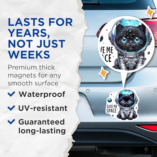 (2 Pack) Give Me Space Cat Magnets - Funny Kitten Magnet - Space Lover - Cute Cat Lovers - Galactic Cat Magnets - 5" On Longest Side - for Cars, Fridges, Toolboxes - Made in USA - MAG4585