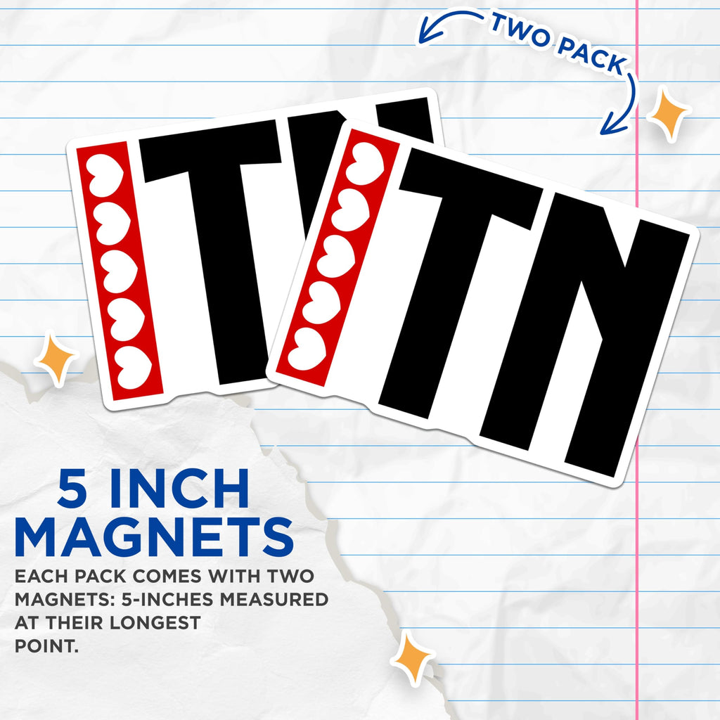 (2 Pack) I Love TN Magnets - Tennessee Pride Decor - TN State Fridge Magnets - 5" On Longest Side - Premium Magnet - for Cars, Refrigerators, Toolboxes, Lockers - Made in USA - MAG18535