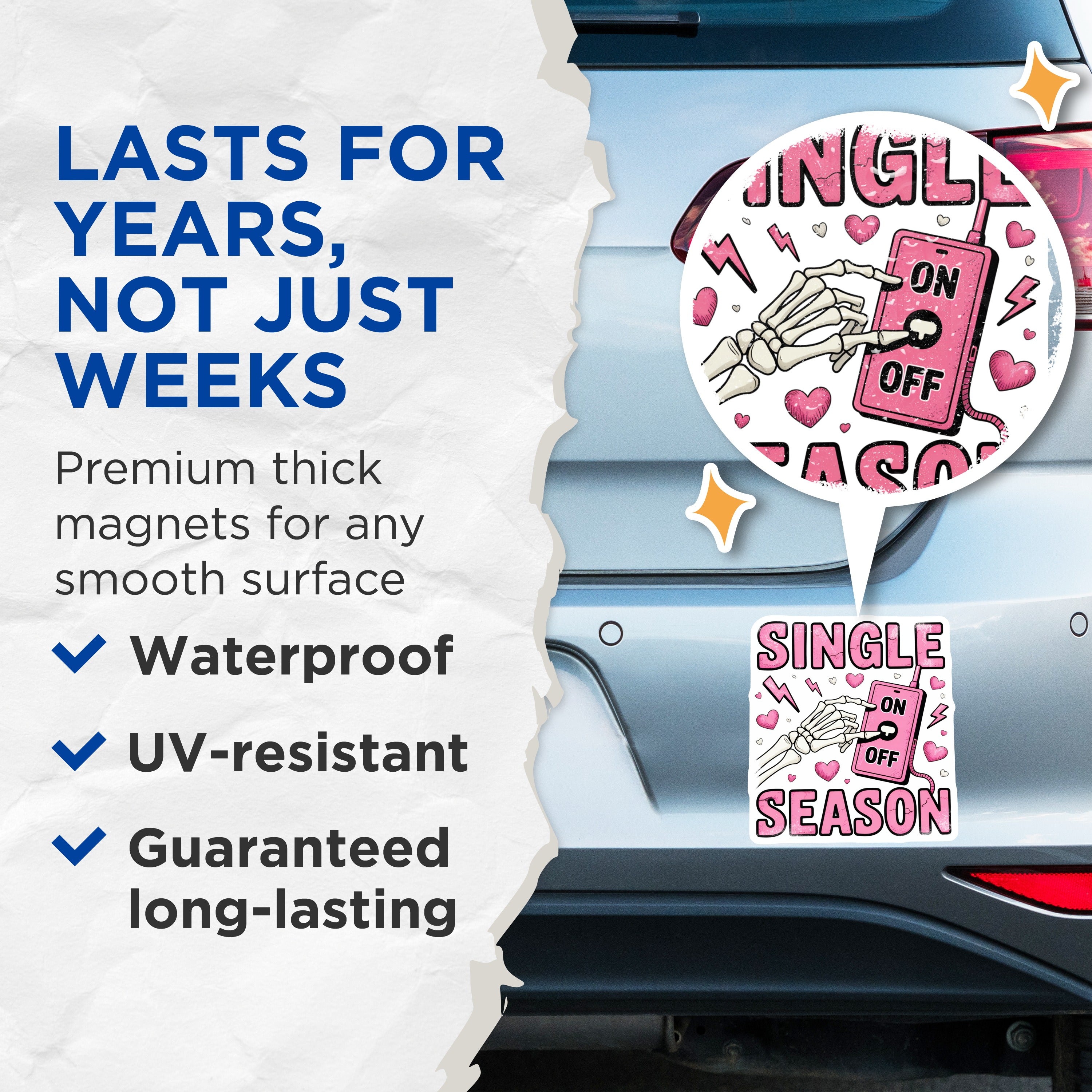 (2 Pack) Single Season Magnets - Anti Valentines Day Humor - Sarcastic Skeleton Hand Fridge Decor - Edgy Statement Piece - 5 Inches On Longest Side - Thick Durable Magnet - Made in USA - MAG38328