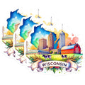 (3 Pack) Wisconsin Decals - Watercolor Art - State Pride - Laptop Decal- 3 Inches On Longest Side - Easy Peel & Apply - Made in USA - 3MCS5249