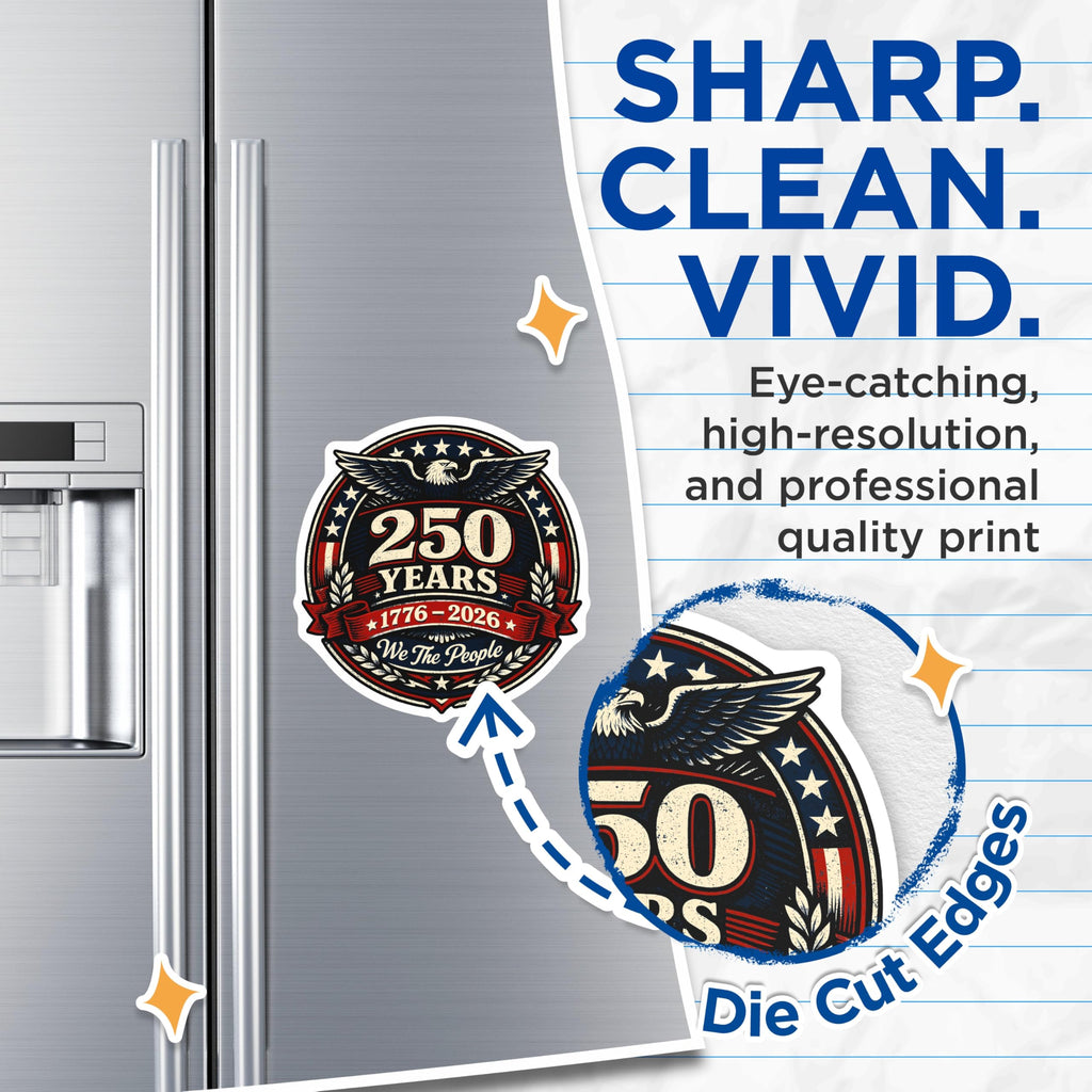(2 Pack) 250th USA Anniversary Magnets - Patriotic American Eagle Decor - We The People 1776-2026 Semiquincentennial - 5 Inches On Longest Side - Thick Durable Magnet - Made in USA - MAG24232