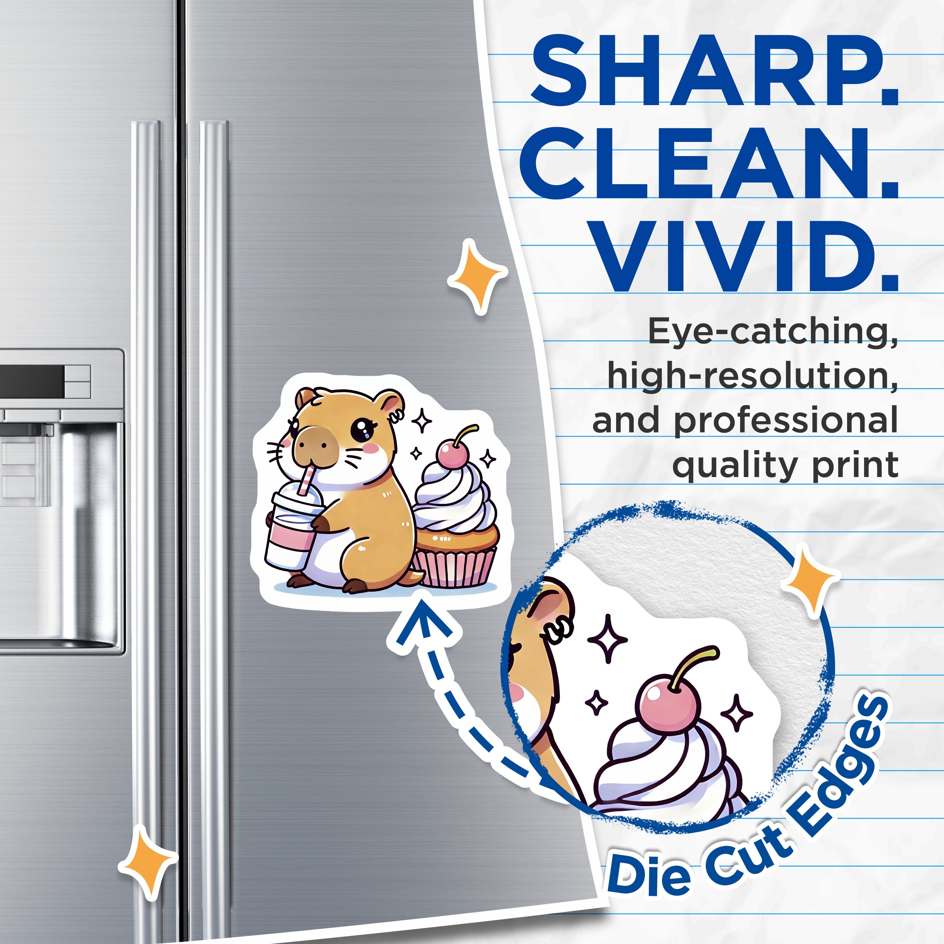(2 Pack) Kawaii Hamster Magnets - Cute Rodent Cupcake - Sweet Dessert Accent - Aesthetic Kitchen Art - Student Locker Fun - 5 Inches On Longest Side - Thick Durable Magnet - Made in USA - MAG39235