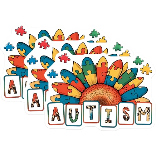 (3 Pack) Autism Awareness Decals - Puzzle Flower - Laptop Autism Decals - 3 Inches On Longest Side - Easy Peel & Apply - Made in USA - 3MCS8458