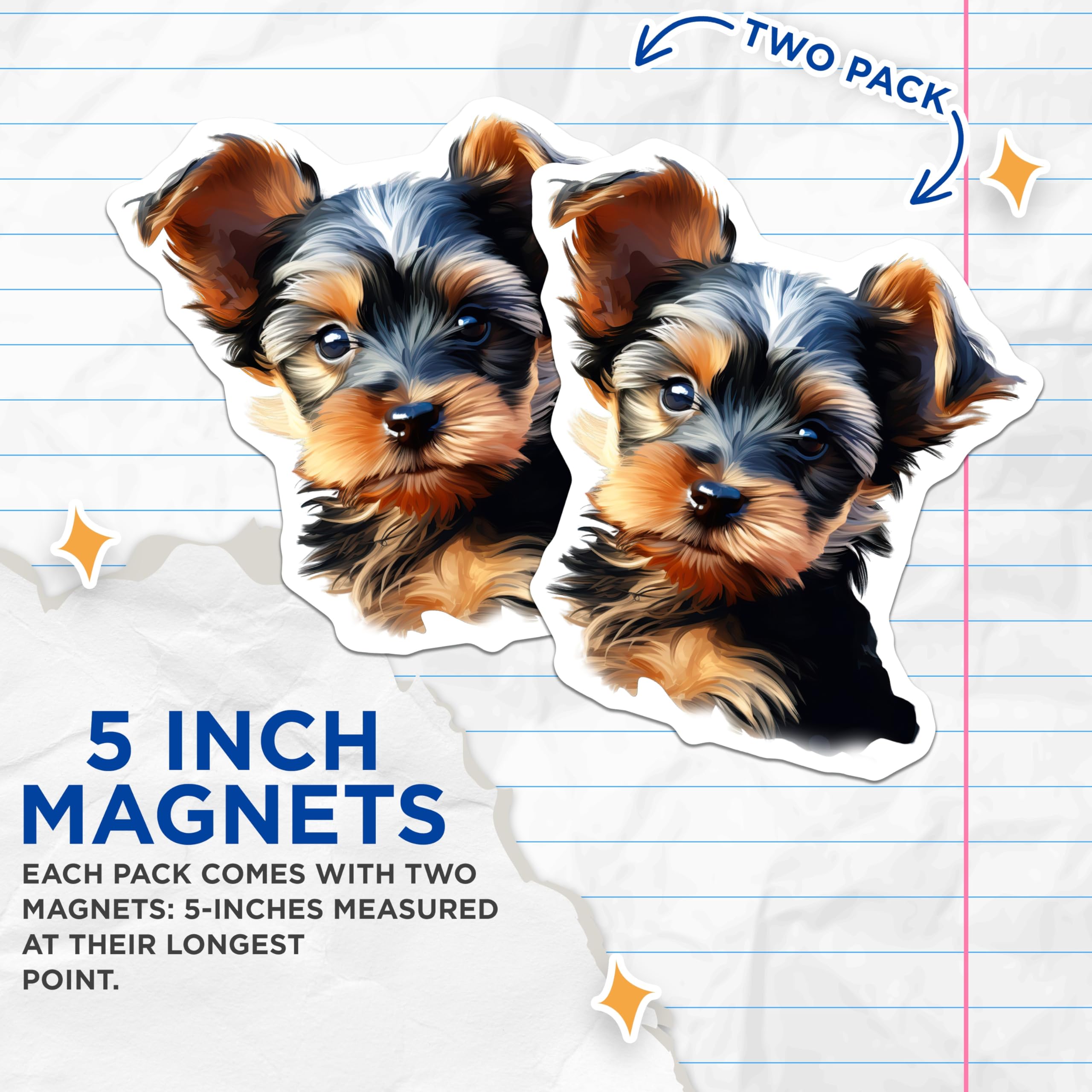 (2 Pack) Yorkshire Terrier Puppy Magnets - Cute Yorkie Dog Lover Decor - Pet Parent Housewarming Present - 5 Inches On Longest Side - Thick Durable Magnet - Made in USA - MAG26306