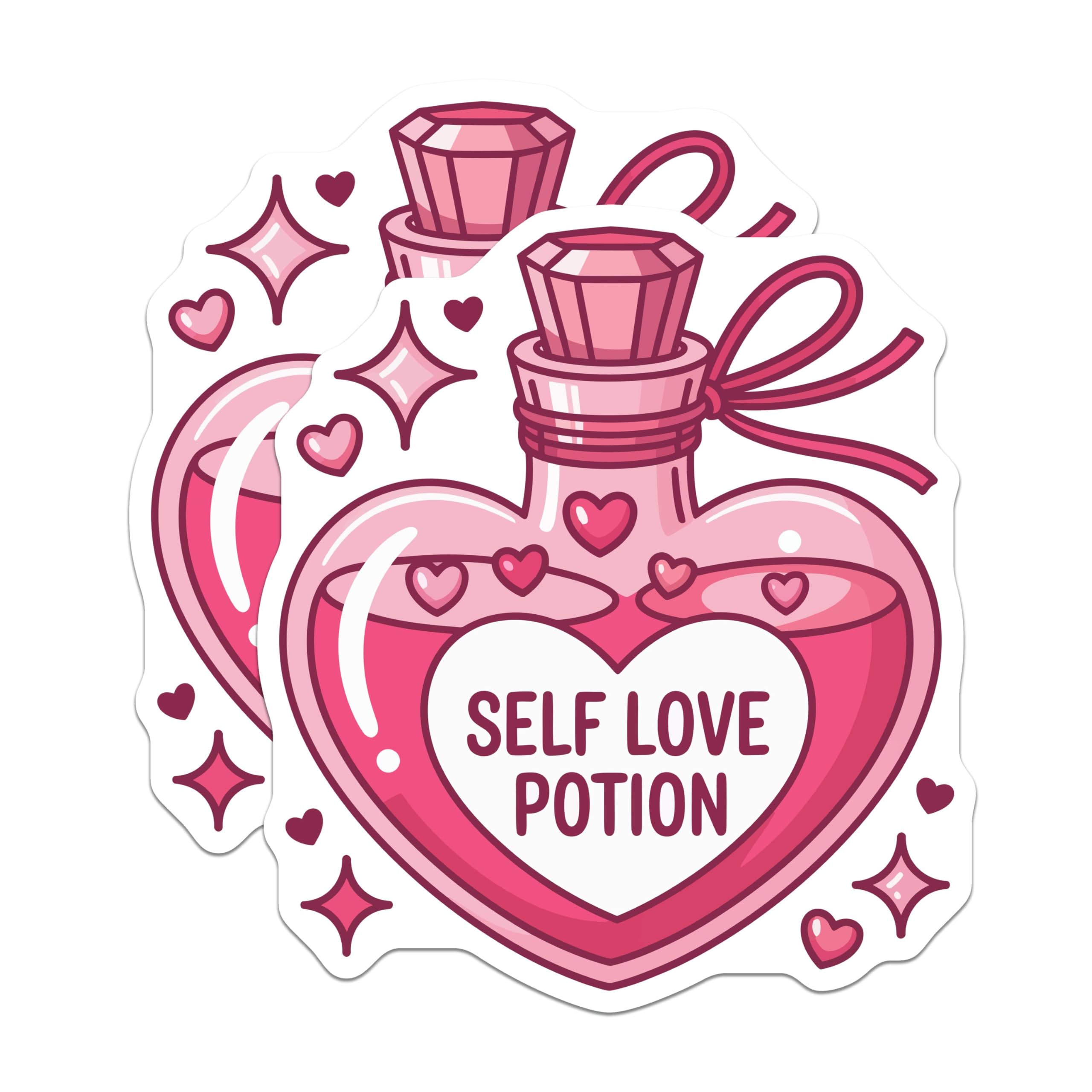 (2 Pack) Self Love Potion Magnets - Heart Bottle Aesthetic - Positive Affirmation Decor - 5 Inches On Longest Side - Thick Durable Magnet - Made in USA - MAG22522