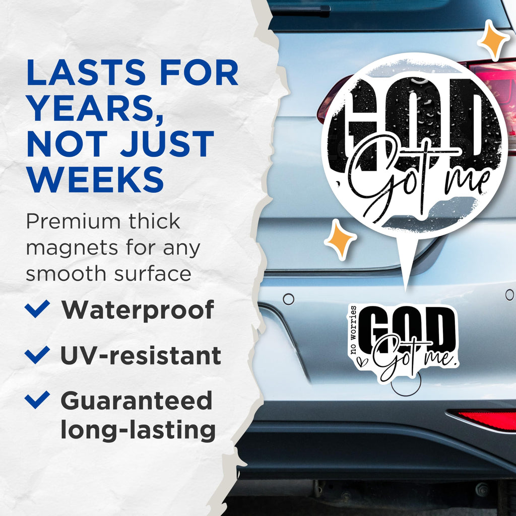 (2 Pack) No Worries God Got Me Magnets - Christian Faith Decor - Inspirational Scripture Art - 5 Inches On Longest Side - Thick Durable Magnet - Made in USA - MAG28710