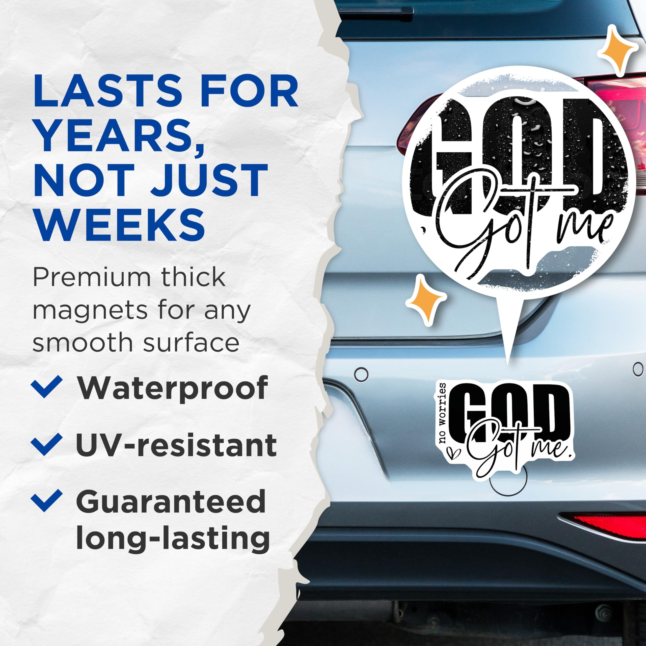(2 Pack) No Worries God Got Me Magnets - Christian Faith Decor - Inspirational Scripture Art - 5 Inches On Longest Side - Thick Durable Magnet - Made in USA - MAG28710