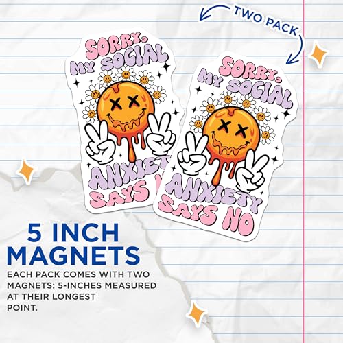 (2 Pack) Sorry My Social Anxiety Says No Magnets - Fun Mental Health Art - Colorful Anxiety Quote - 5" On Longest Side - for Cars, Fridges, Toolboxes - Made in USA - MAG7671