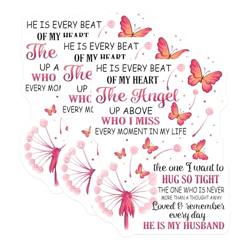 (3 Pack) Memorial Husband Decals - Loss Remembrance Butterflies - Sympathy Bereavement Decal - 3 Inches On Longest Side - Easy Peel & Apply - Made in USA - 3MCS4881