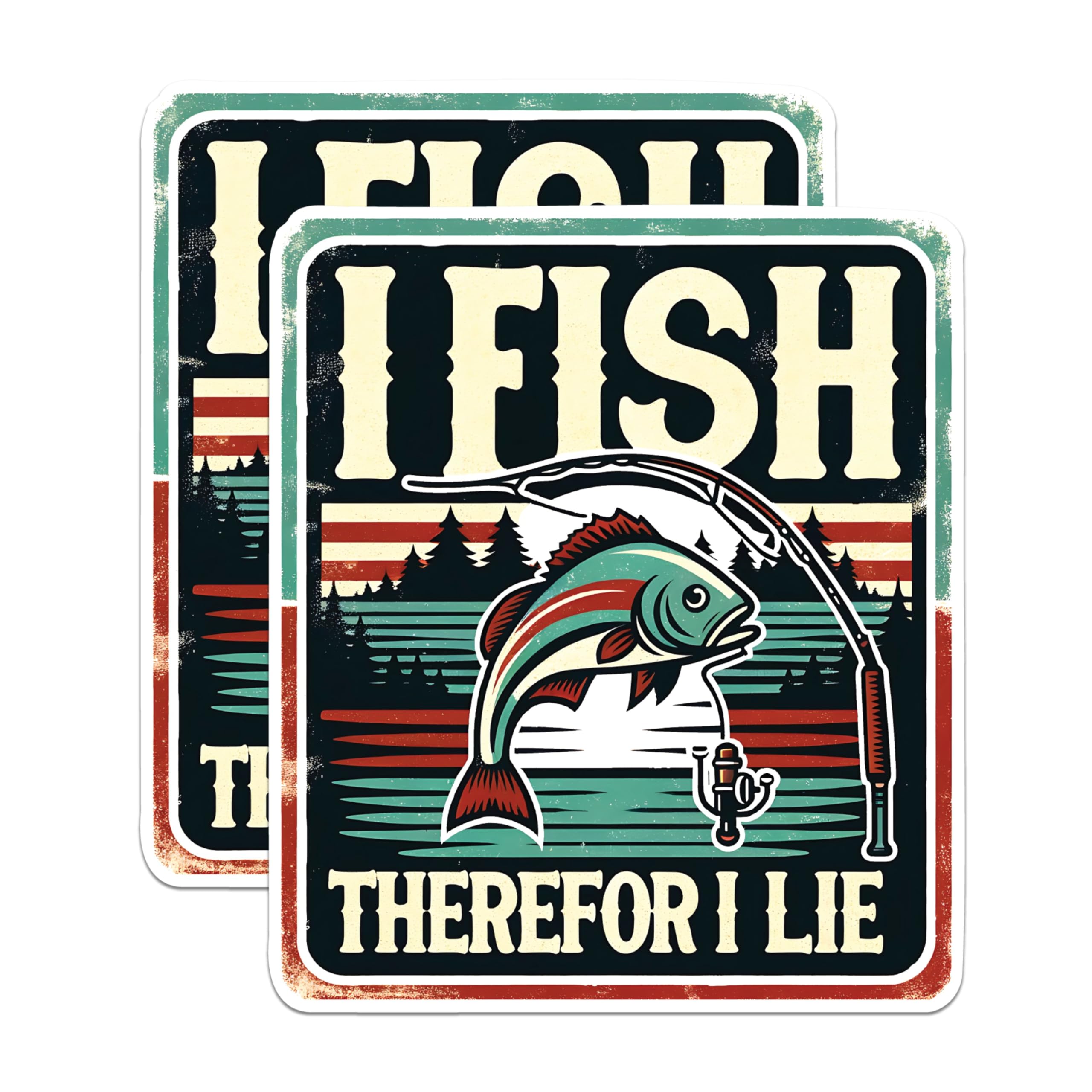 (2 Pack) I Fish Therefore I Lie Stickers - Fishing Theme Stickers - Funny Fishing Stickers for Anglers - 5" On Longest Side - Sticks to Any Smooth Flat Surface - Made in USA - BMCS2611