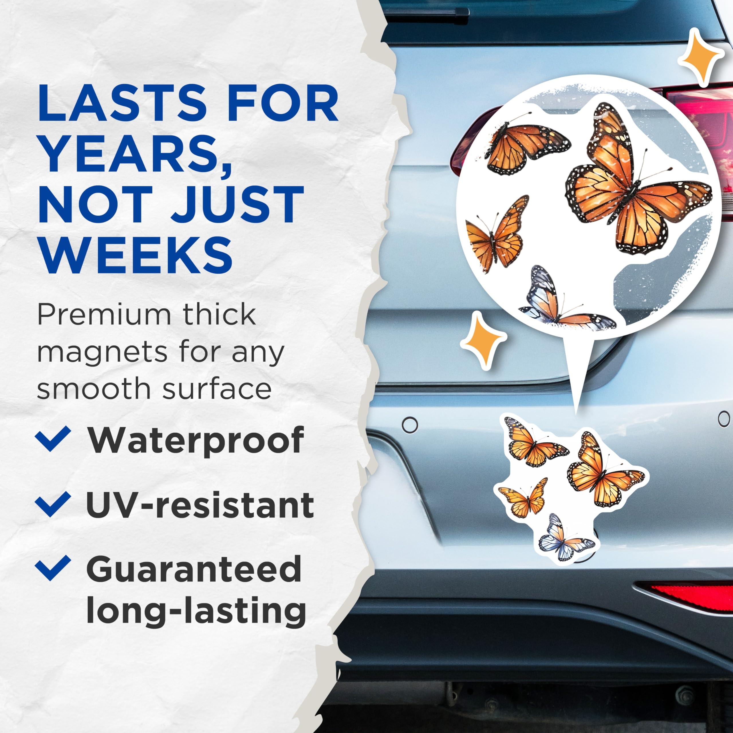 (2 Pack) Monarch Butterfly Magnets - Fridge Decor - Pretty Insect Art - 5" On Longest Side - Premium Magnet - for Cars, Refrigerators, Toolboxes, Lockers - Made in USA - MAG15864