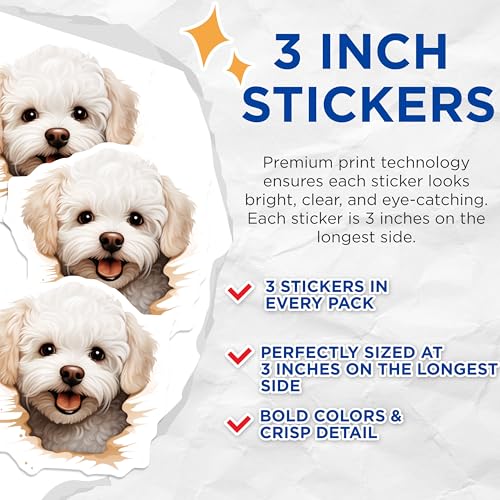 (3 Pack) Bichon Frise Decals - Cute Dog Stickers - Laptop Decal - 3 Inches On Longest Side - Easy Peel & Apply - Made in USA - 3MCS8633