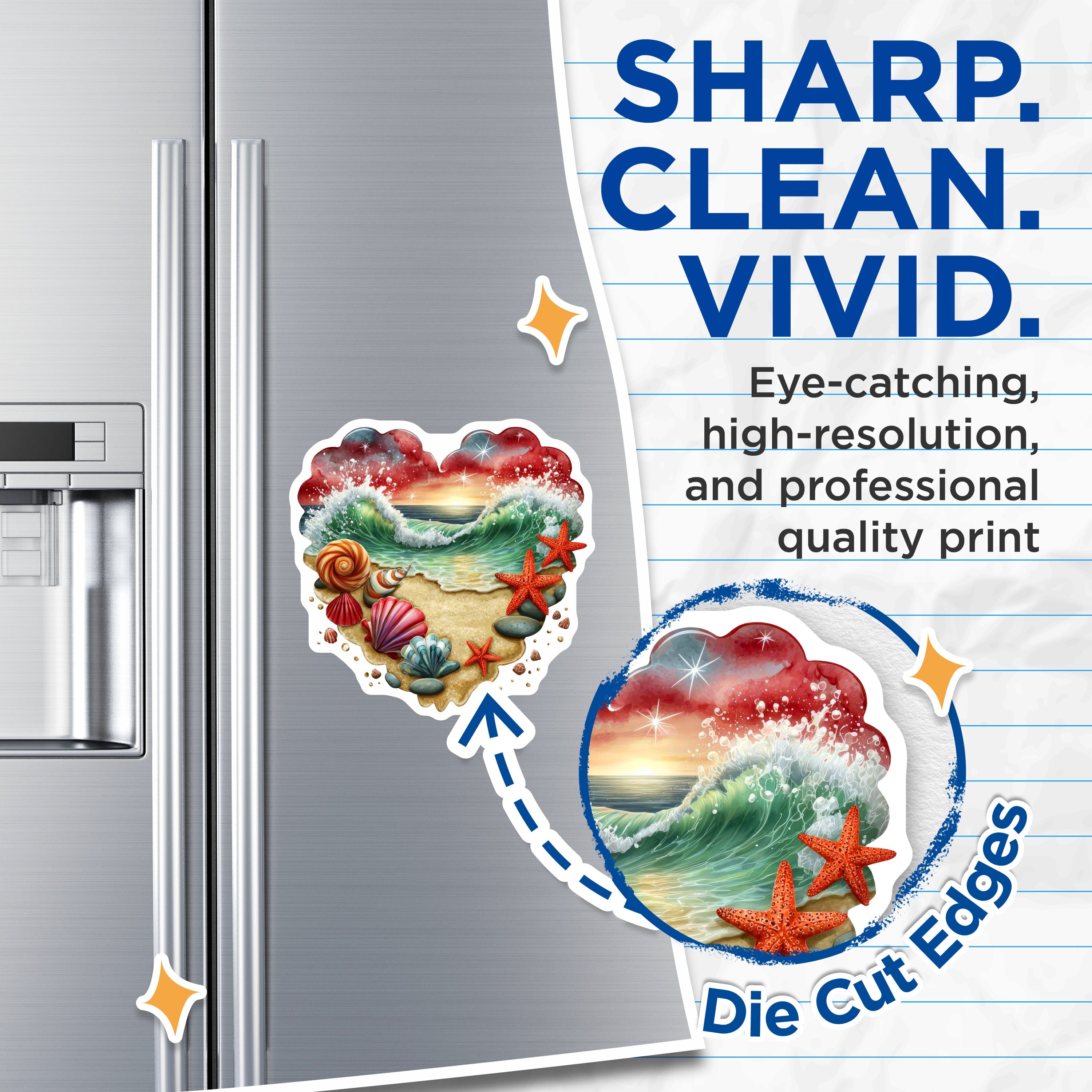 (2 Pack) Ocean Beach Magnets - Seashell Starfish Decor - Coastal Heart Aesthetic - Summer Refrigerator Accessories - 5 Inches On Longest Side - Thick Durable Magnet - Made in USA - MAG39247