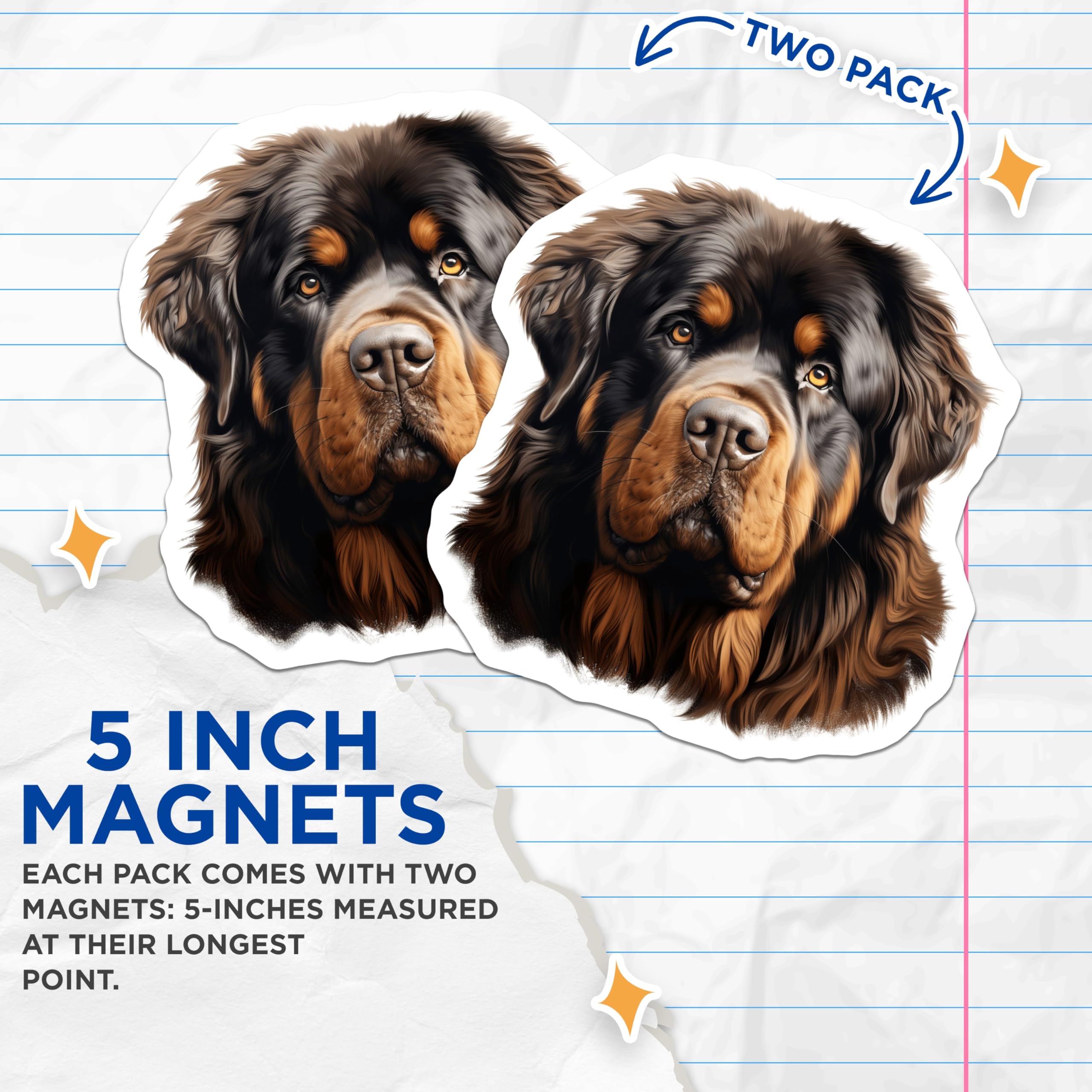 (2 Pack) Tibetan Mastiff Magnets - Majestic Loyal Dog Art - Large Breed Pet Decor - Refrigerator Kitchen Accessory - 5 Inches On Longest Side - Thick Durable Magnet - Made in USA - MAG23946