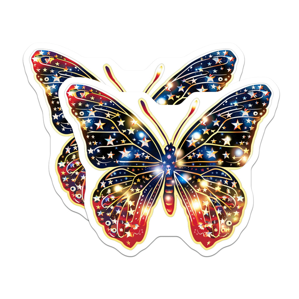 (2 Pack) Starry Butterfly Magnets - Celestial Galaxy Decor - Patriotic Red White Blue Fridge Display - 5 Inches On Longest Side - Thick Durable Magnet - Made in USA - MAG37148