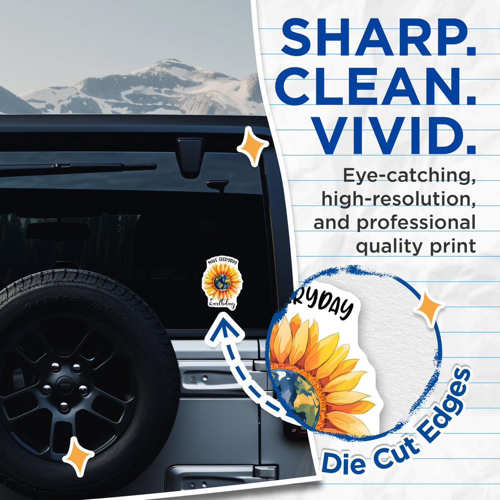 (2 Pack) Environmental Sunflower Stickers - Earth Day - Inspirational Quotes - 5" On Longest Side - Sticks to Smooth Flat Surfaces - Made in USA - BMCS8437