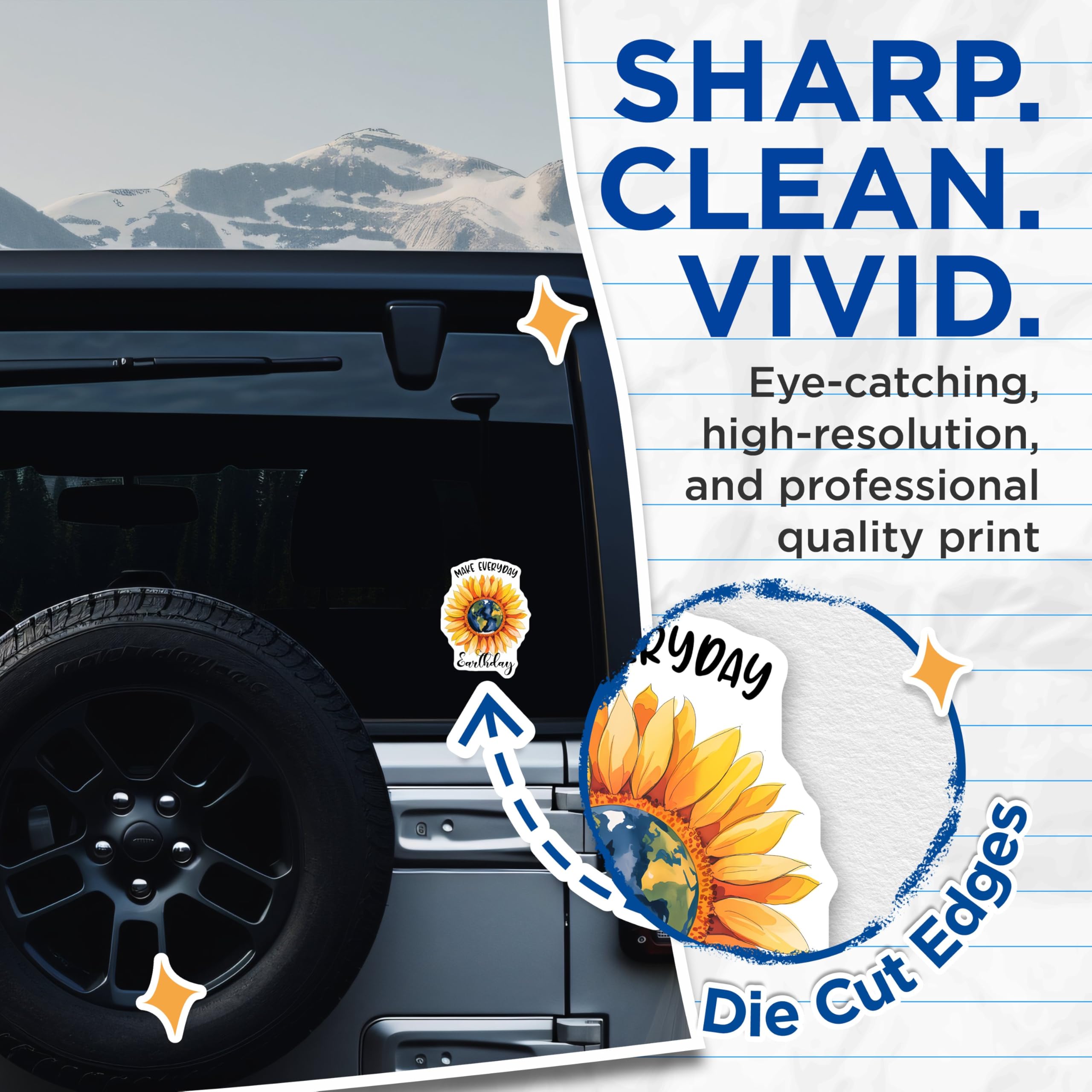 (2 Pack) Environmental Sunflower Stickers - Earth Day - Inspirational Quotes - 5" On Longest Side - Sticks to Smooth Flat Surfaces - Made in USA - BMCS8437