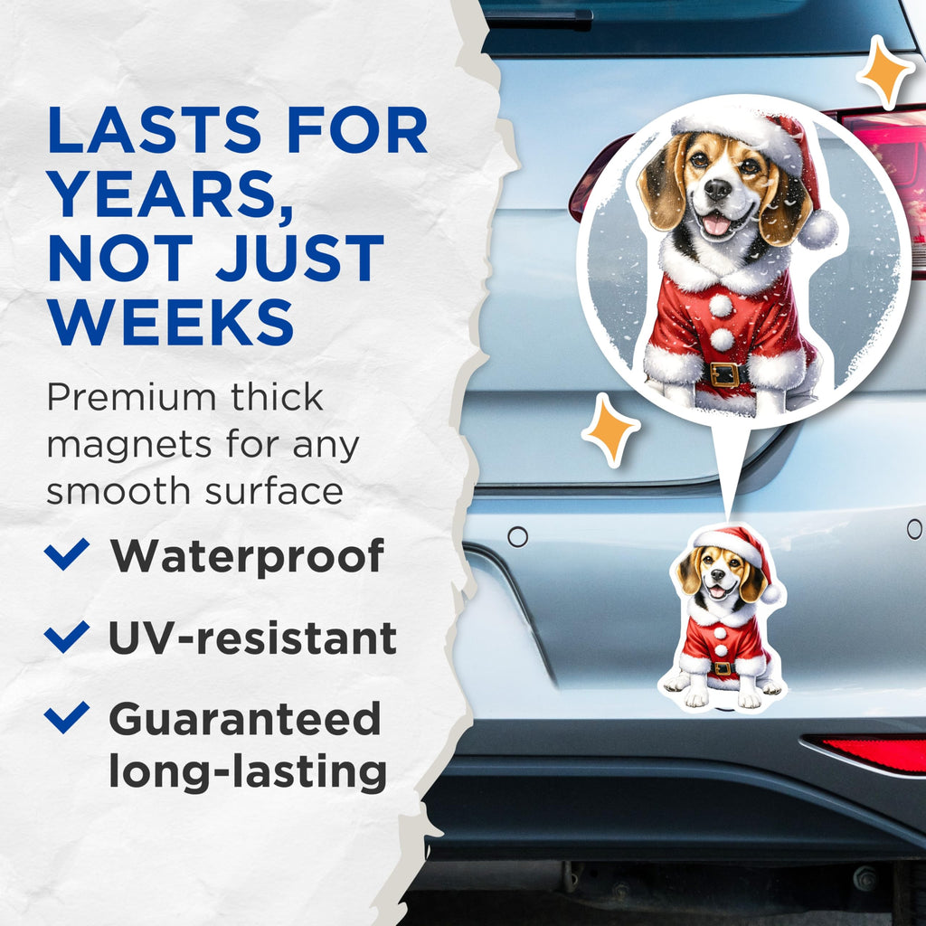 (2 Pack) Christmas Beagle Magnets - Santa Dog Refrigerator - Holiday Pet Locker Decor - 5 Inches On Longest Side - Thick Durable Magnet - Made in USA - MAG28985