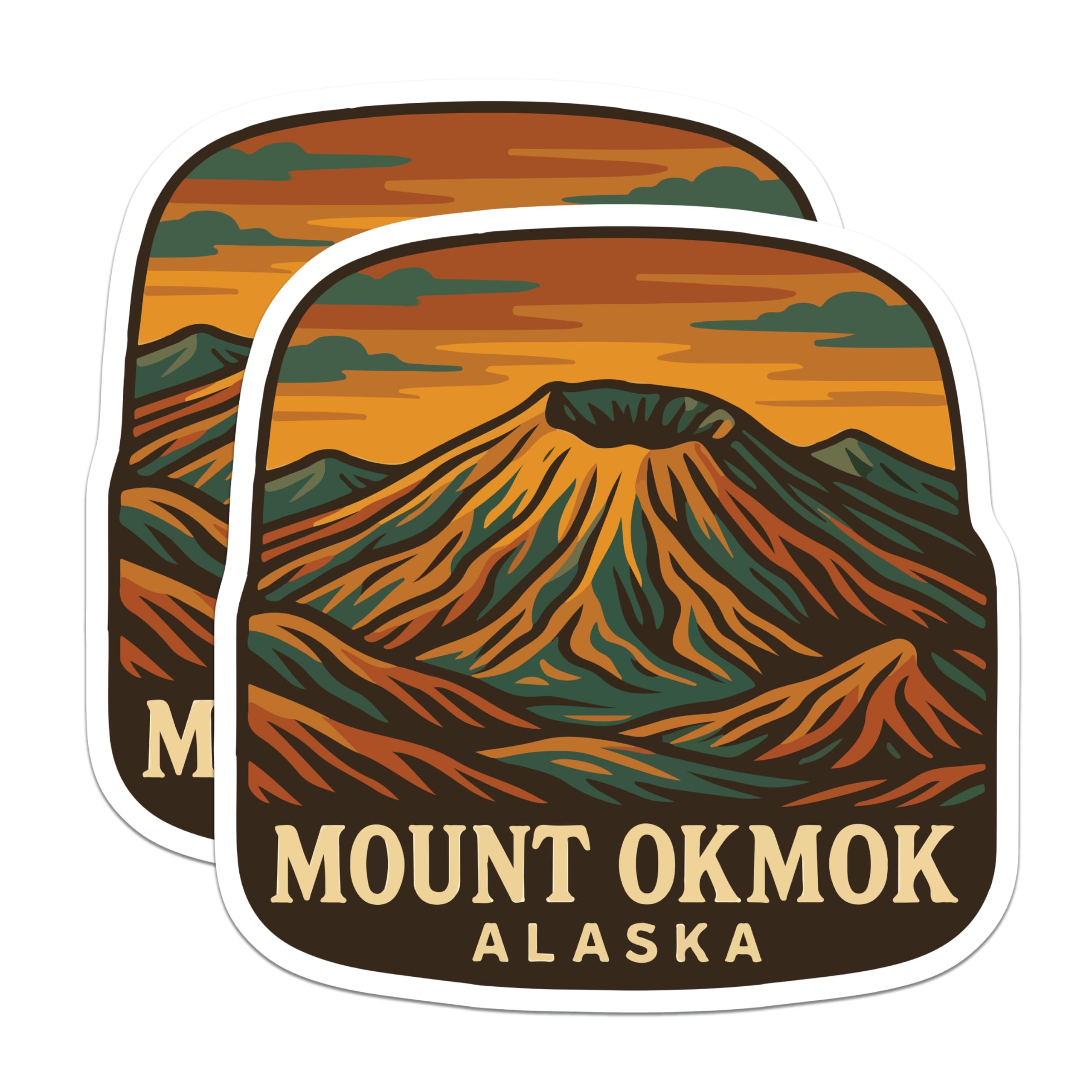 (2 Pack) Mount Okmok Alaska Magnets - Stratovolcano Scenic Landscape Decor - Aleutian Islands Wilderness Souvenirs - 5 Inches On Longest Side - Thick Durable Magnet - Made in USA - MAG20154